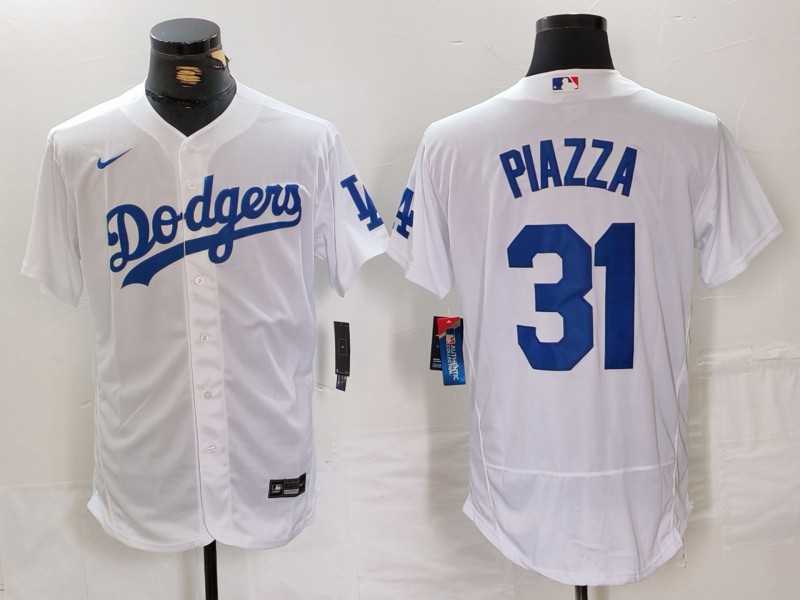 Mens Los Angeles Dodgers #31 Mike Piazza White Flex Base Stitched Baseball Jersey